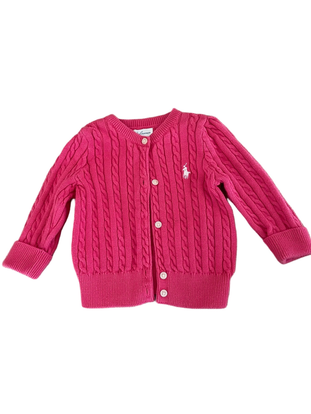 Ralph Lauren Hot Pink Cable-Knit Cotton Cardigan 6 Months.